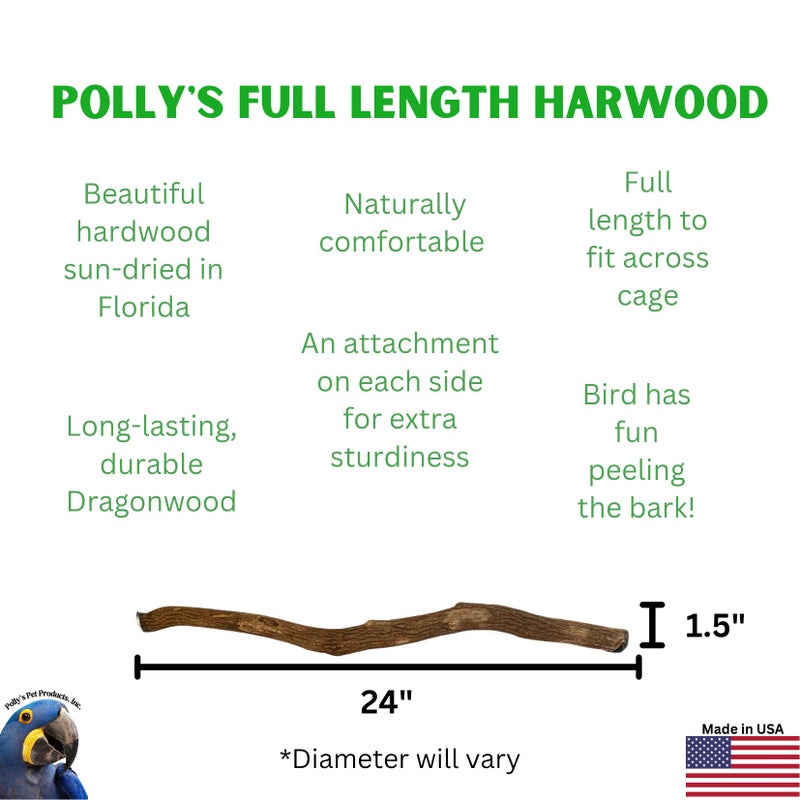 Polly's Full Length Hardwood Bird Perch, 24-Inch, (26" Including Hardware), Brown (50800) - Image 2